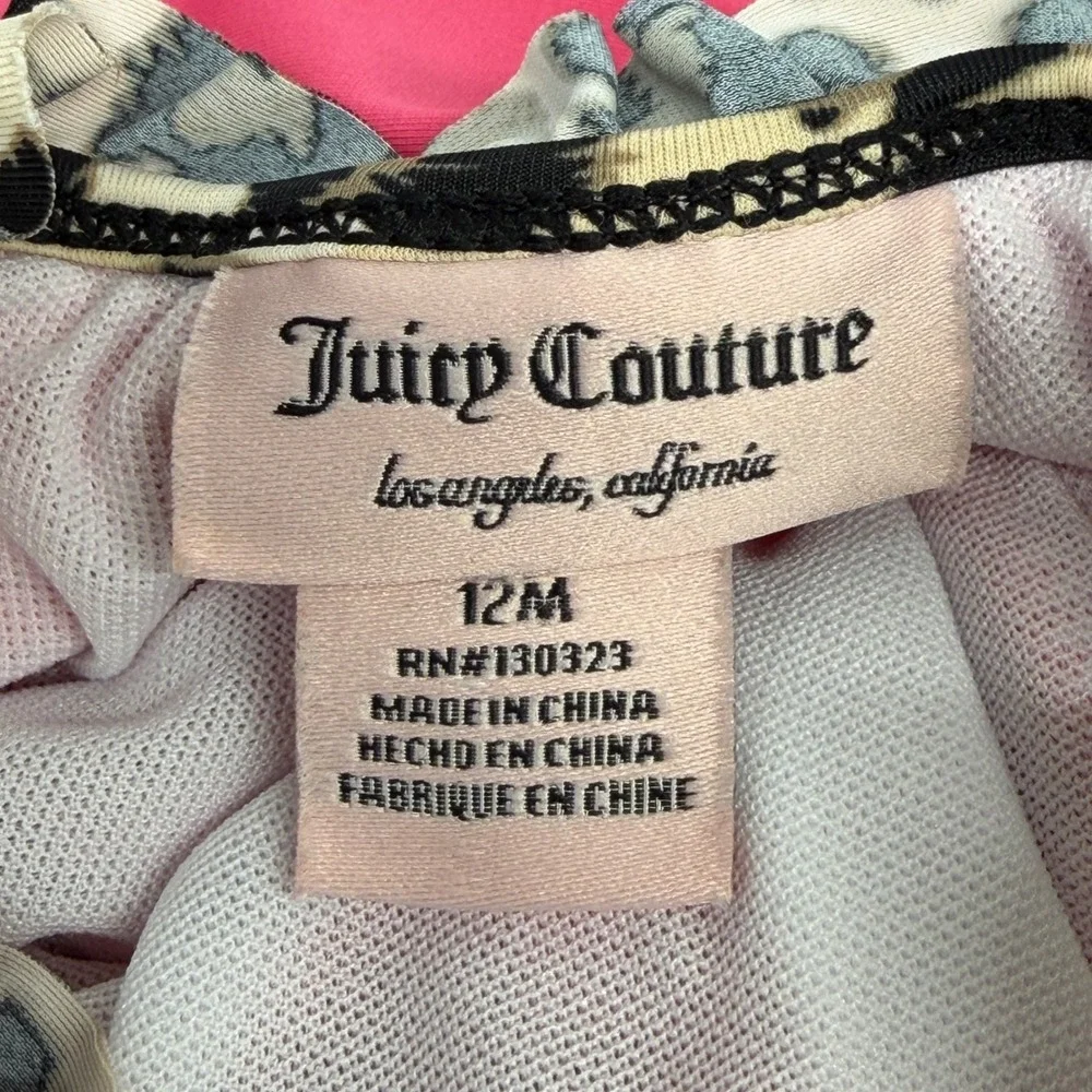 Juicy Couture Toddler Girls One Piece Swimsuit‎ 12M Ruffle Leopard Trim Pink